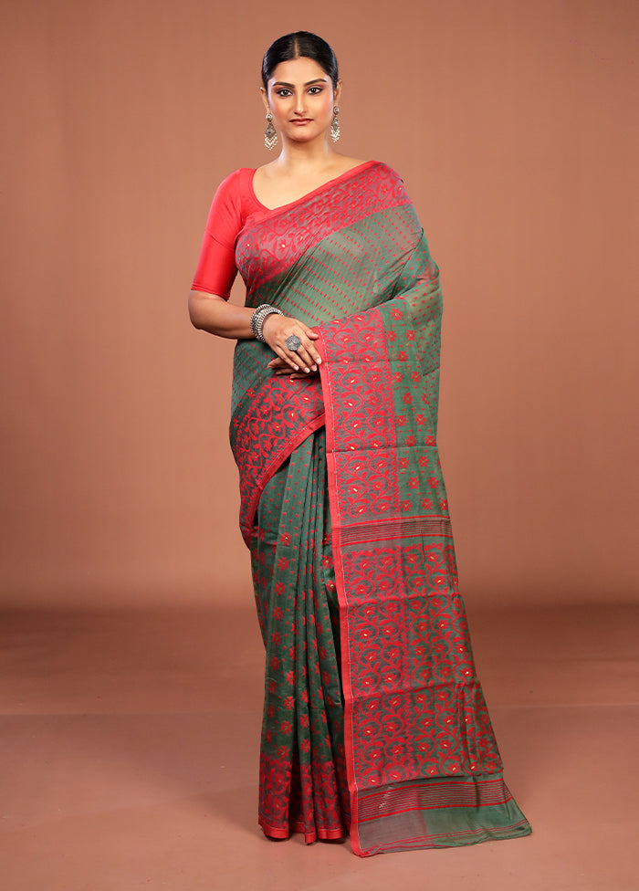 Green Jamdani Cotton Saree Without Blouse Piece