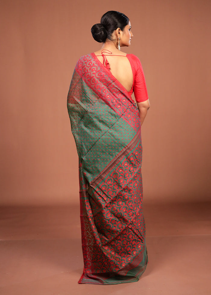 Green Jamdani Cotton Saree Without Blouse Piece