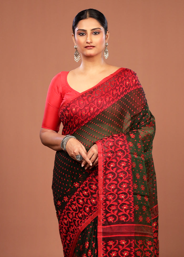 Green Jamdani Cotton Saree Without Blouse Piece