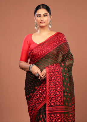 Green Jamdani Cotton Saree Without Blouse Piece