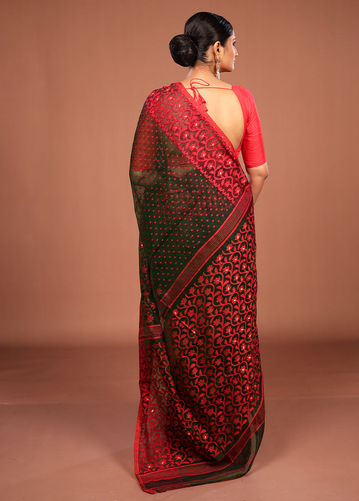 Green Jamdani Cotton Saree Without Blouse Piece
