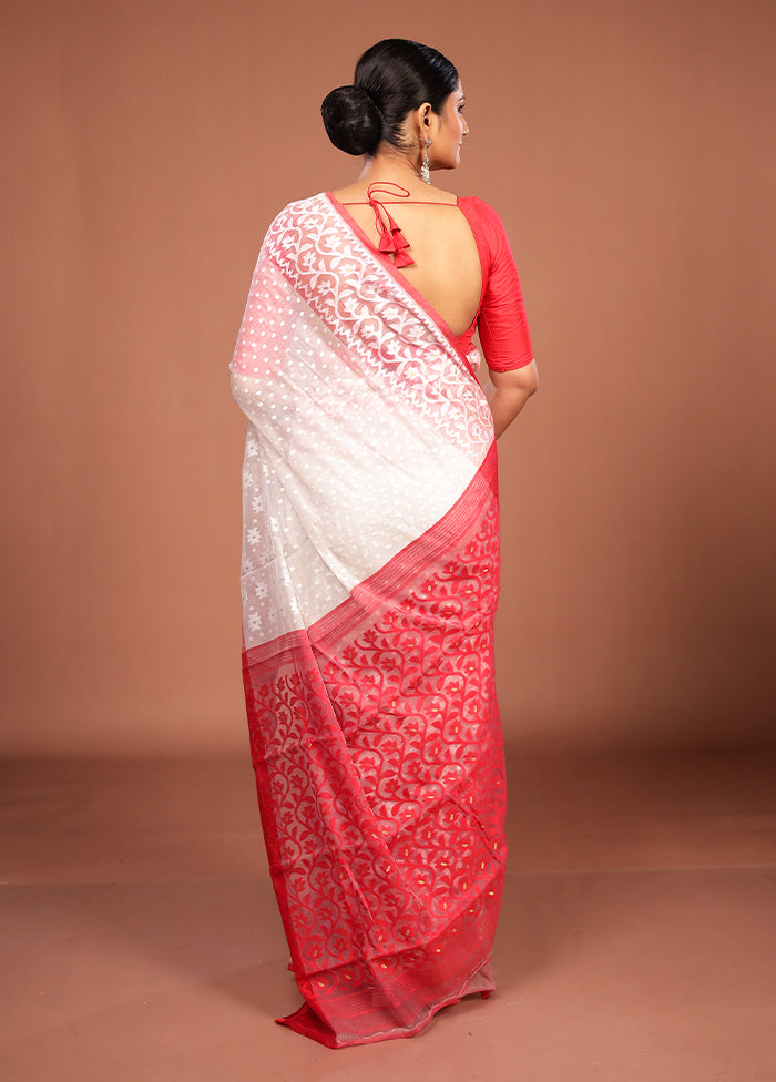 White Jamdani Cotton Saree Without Blouse Piece