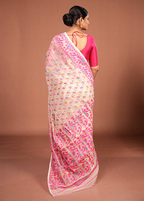 White Jamdani Cotton Saree Without Blouse Piece