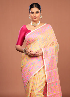 Cream Jamdani Cotton Saree Without Blouse Piece