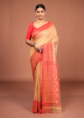 Cream Jamdani Cotton Saree Without Blouse Piece