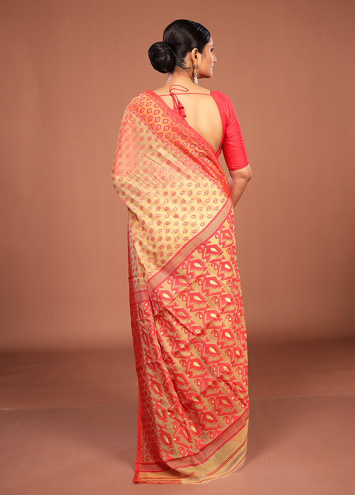 Cream Jamdani Cotton Saree Without Blouse Piece