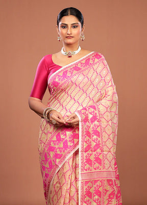 Cream Jamdani Cotton Saree Without Blouse Piece