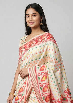 White Jamdani Cotton Saree Without Blouse Piece