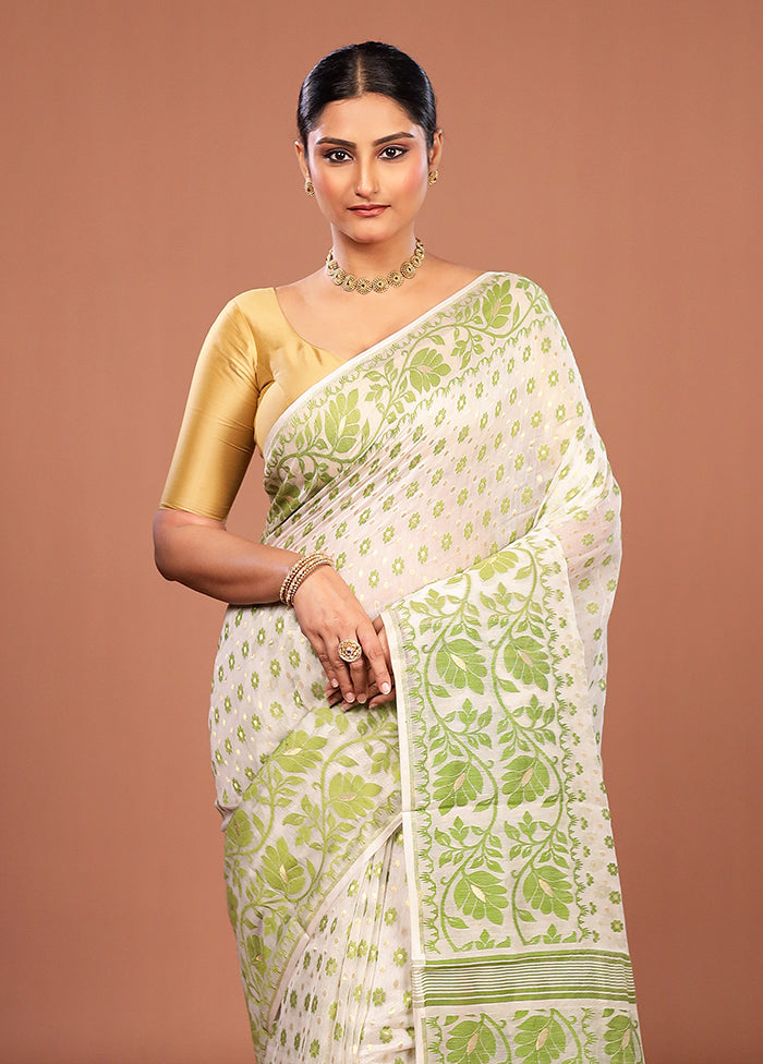 White Jamdani Cotton Saree Without Blouse Piece