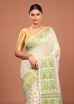 White Jamdani Cotton Saree Without Blouse Piece