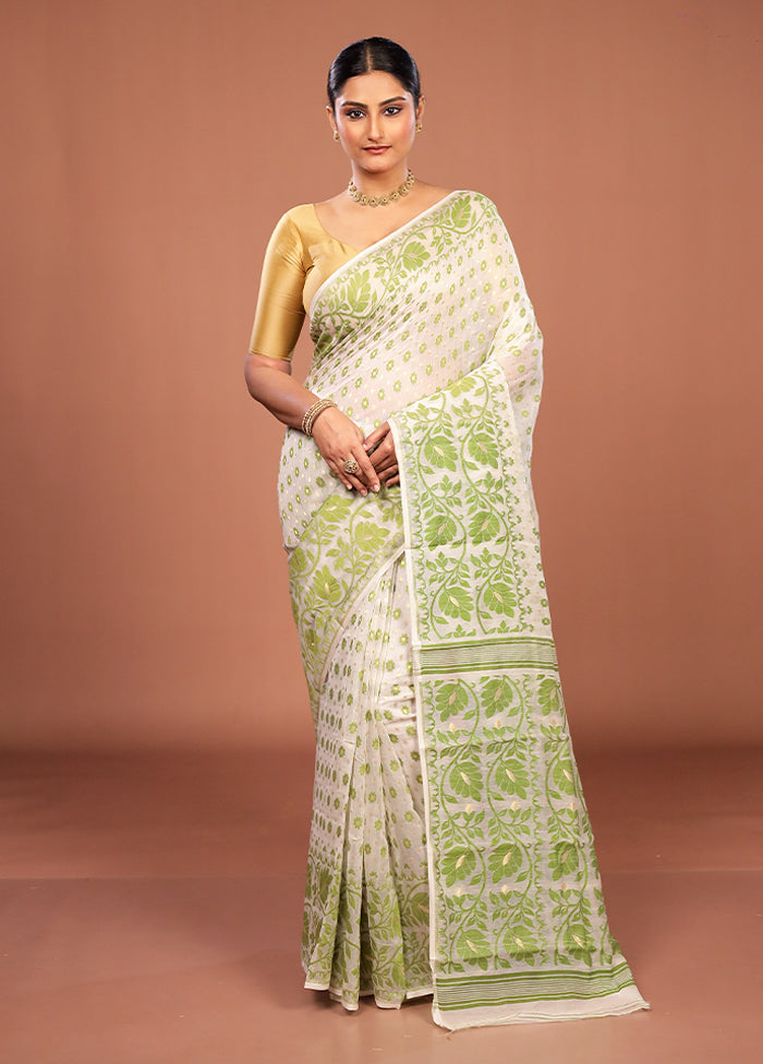 White Jamdani Cotton Saree Without Blouse Piece
