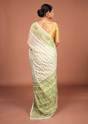 White Jamdani Cotton Saree Without Blouse Piece