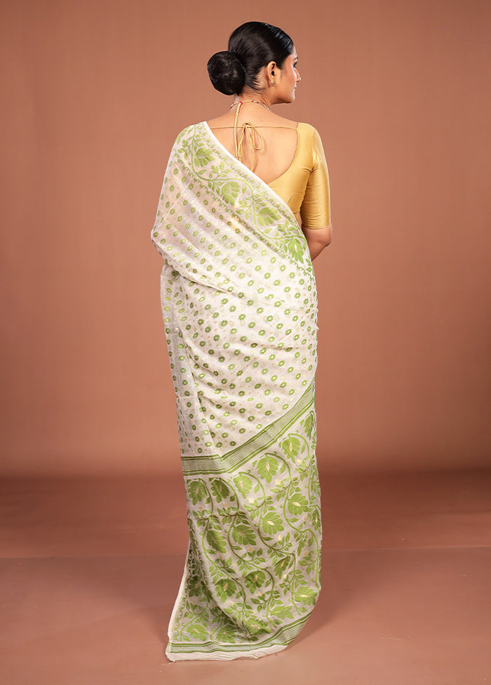 White Jamdani Cotton Saree Without Blouse Piece