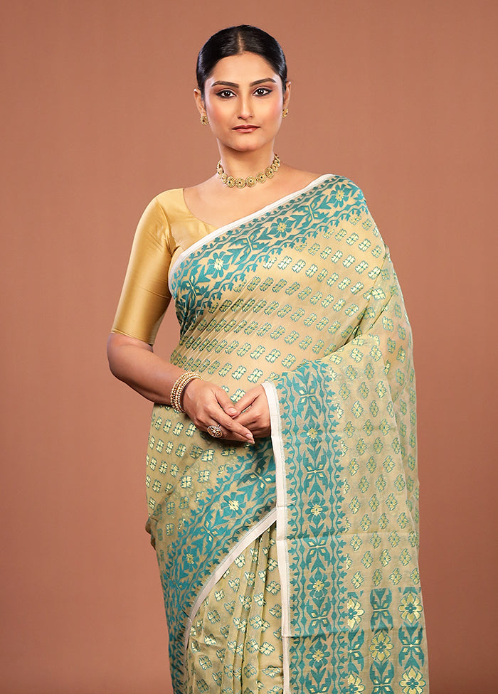 Cream Jamdani Cotton Saree Without Blouse Piece