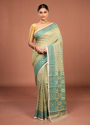 Cream Jamdani Cotton Saree Without Blouse Piece