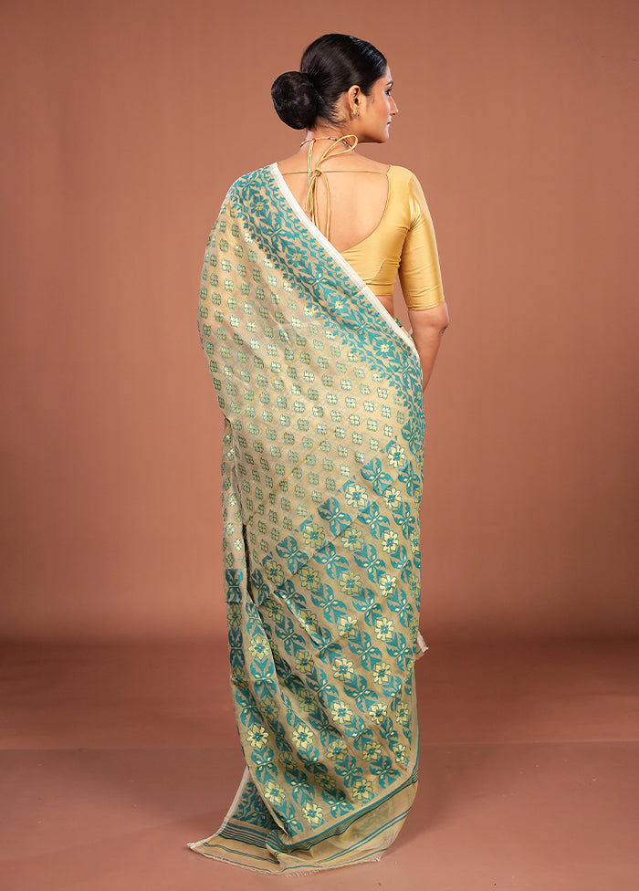Cream Jamdani Cotton Saree Without Blouse Piece