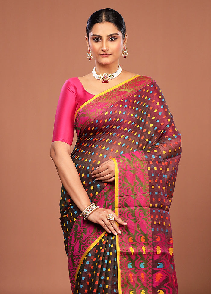 Black Jamdani Cotton Saree Without Blouse Piece