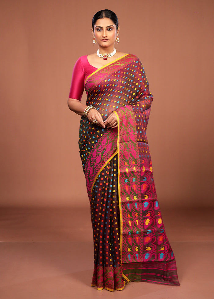 Black Jamdani Cotton Saree Without Blouse Piece