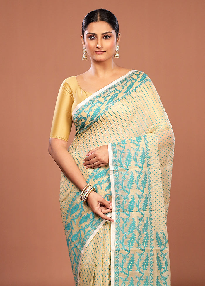 Yellow Jamdani Cotton Saree Without Blouse Piece