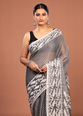 Grey Jamdani Cotton Saree Without Blouse Piece