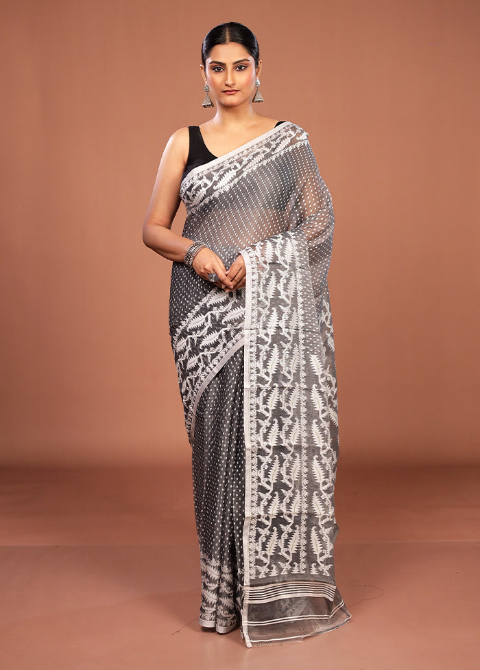 Grey Jamdani Cotton Saree Without Blouse Piece