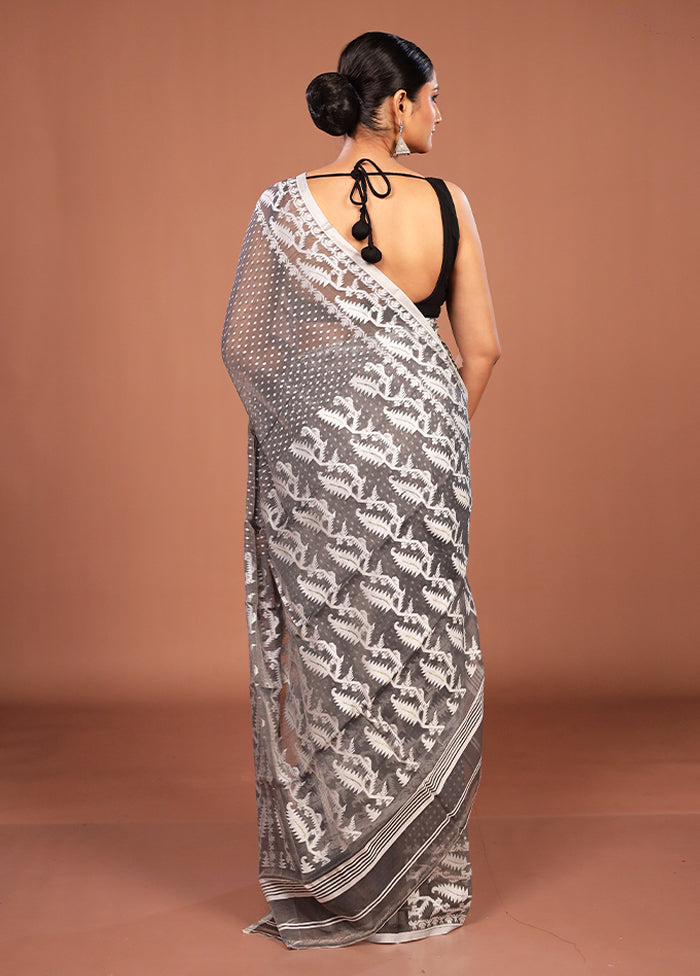 Grey Jamdani Cotton Saree Without Blouse Piece