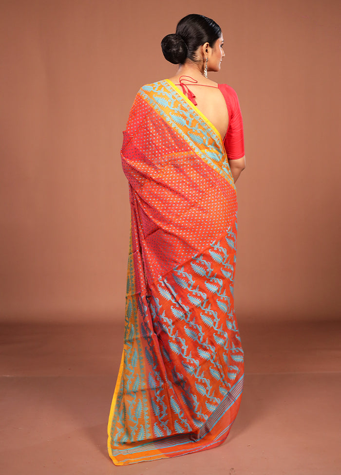 Orange Jamdani Cotton Saree Without Blouse Piece