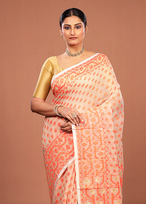 Cream Jamdani Cotton Saree Without Blouse Piece