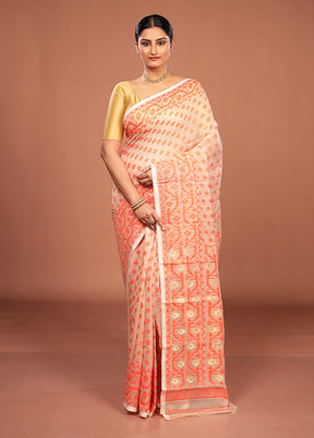 Cream Jamdani Cotton Saree Without Blouse Piece