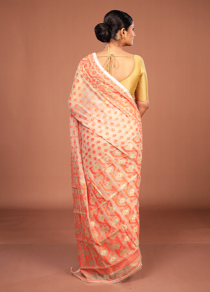 Cream Jamdani Cotton Saree Without Blouse Piece