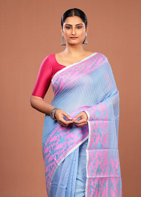 Blue Jamdani Cotton Saree Without Blouse Piece