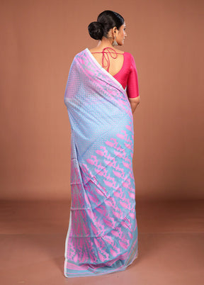Blue Jamdani Cotton Saree Without Blouse Piece