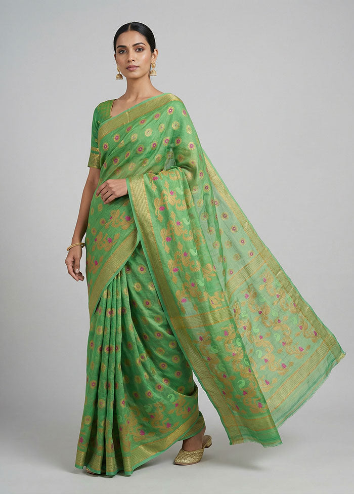 Green Jamdani Cotton Saree Without Blouse Piece