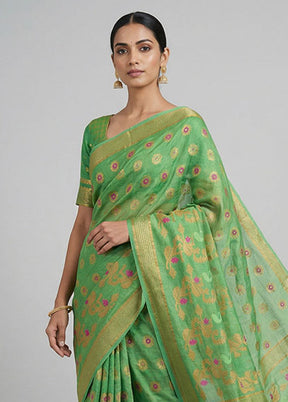Green Jamdani Cotton Saree Without Blouse Piece