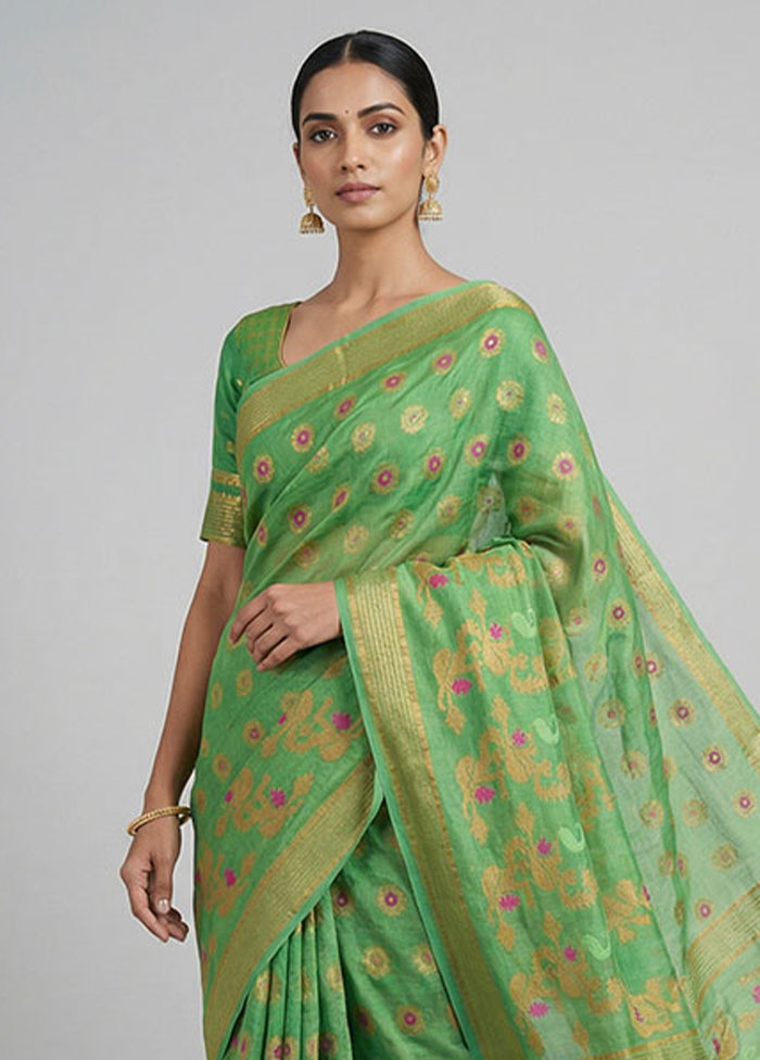 Green Jamdani Cotton Saree Without Blouse Piece
