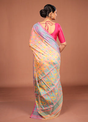 Peach Jamdani Cotton Saree Without Blouse Piece