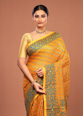 Yellow Jamdani Cotton Saree Without Blouse Piece