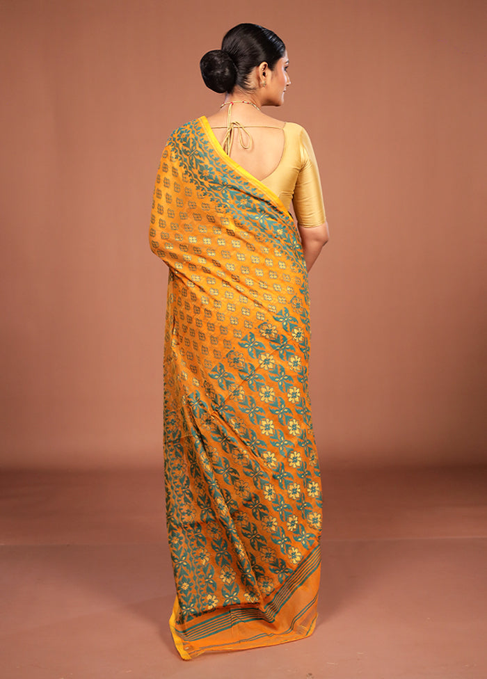 Yellow Jamdani Cotton Saree Without Blouse Piece
