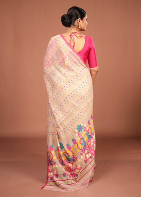 Cream Jamdani Cotton Saree Without Blouse Piece