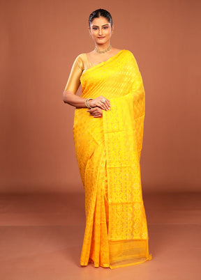 Yellow Jamdani Cotton Saree Without Blouse Piece
