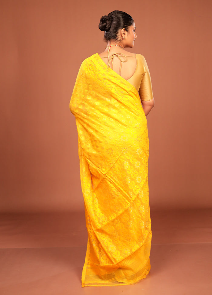 Yellow Jamdani Cotton Saree Without Blouse Piece