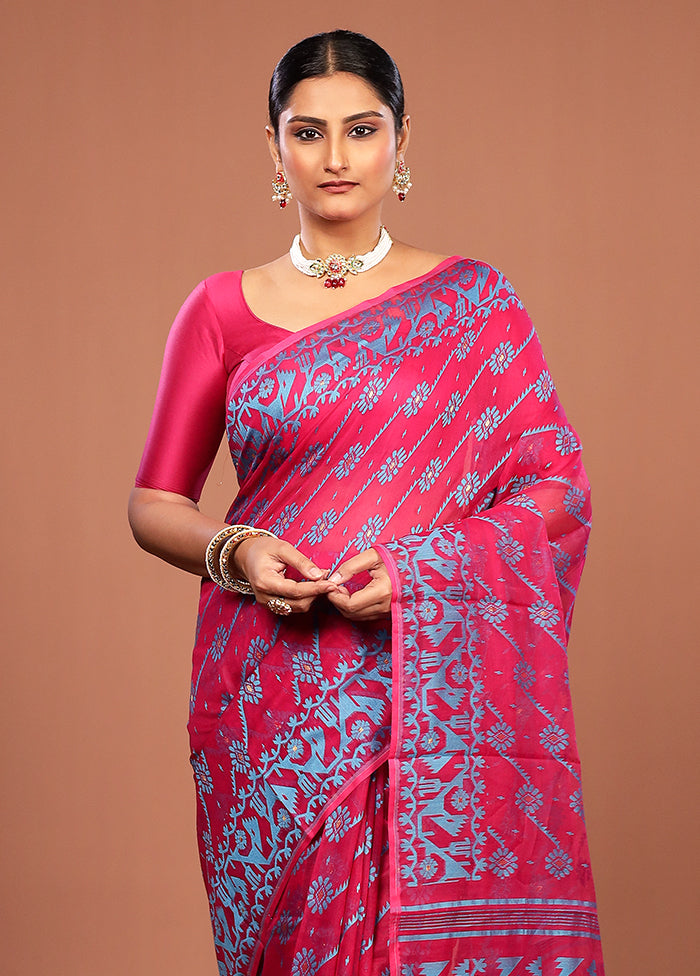 Pink Jamdani Cotton Saree Without Blouse Piece