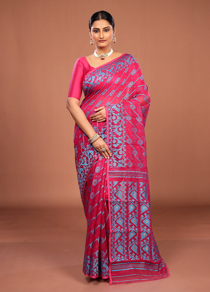Pink Jamdani Cotton Saree Without Blouse Piece