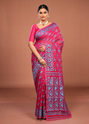 Pink Jamdani Cotton Saree Without Blouse Piece