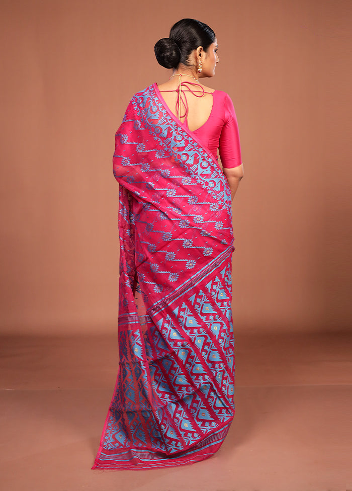 Pink Jamdani Cotton Saree Without Blouse Piece