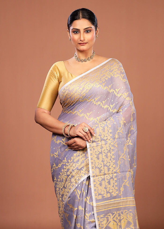 Grey Jamdani Cotton Saree Without Blouse Piece