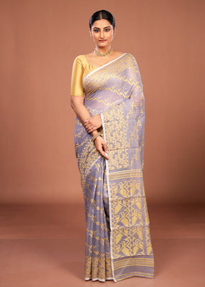 Grey Jamdani Cotton Saree Without Blouse Piece