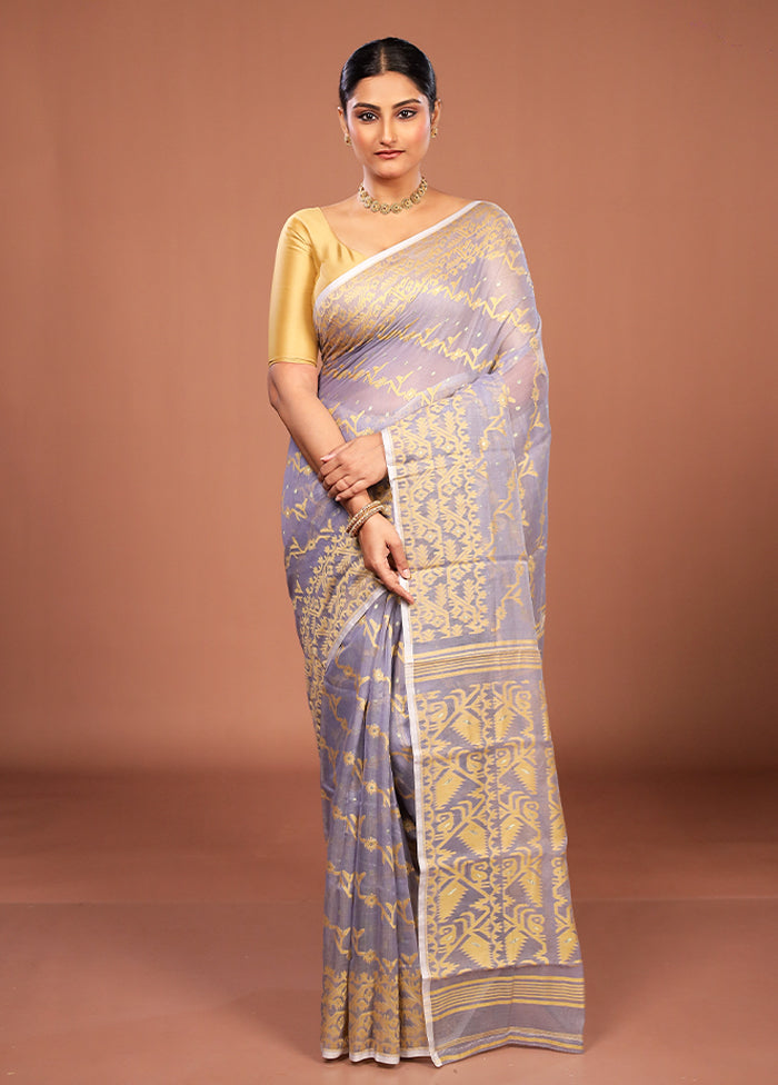 Grey Jamdani Cotton Saree Without Blouse Piece