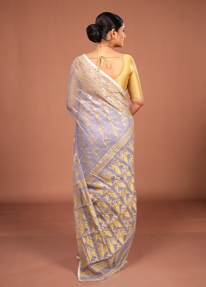 Grey Jamdani Cotton Saree Without Blouse Piece