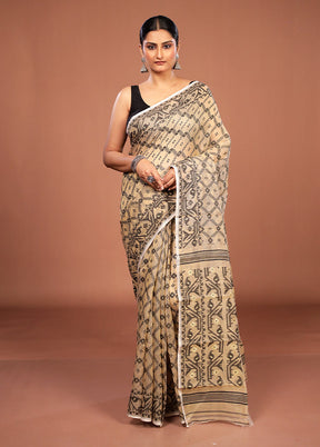 Cream Jamdani Cotton Saree Without Blouse Piece